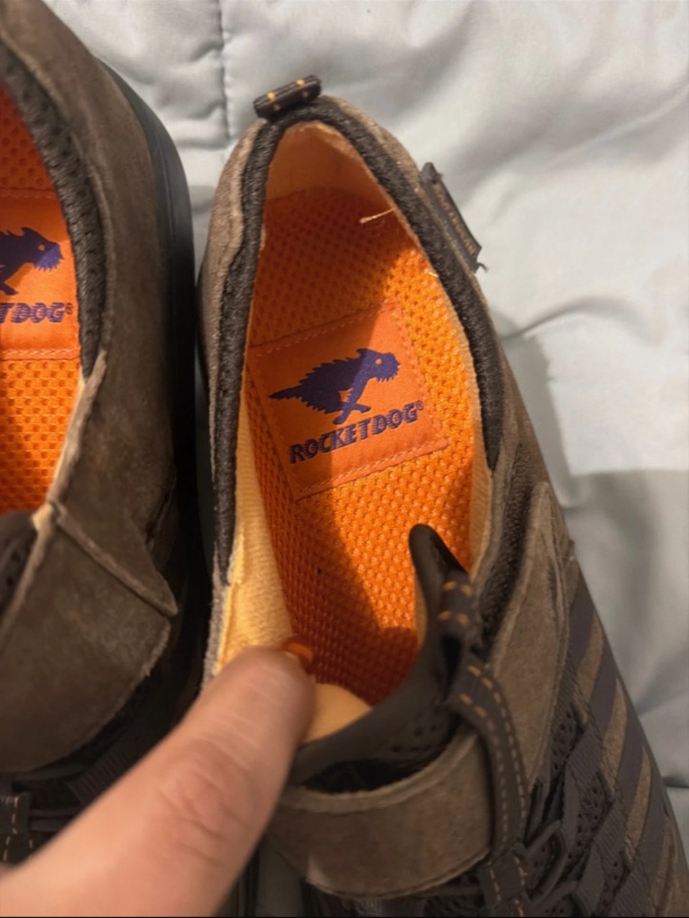 Rocket Dog Men’s Brown Suede Slip-On Sneakers with Orange Insole